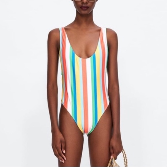 ZARA Multi color striped one piece bathing suit size s - Picture 2 of 3
